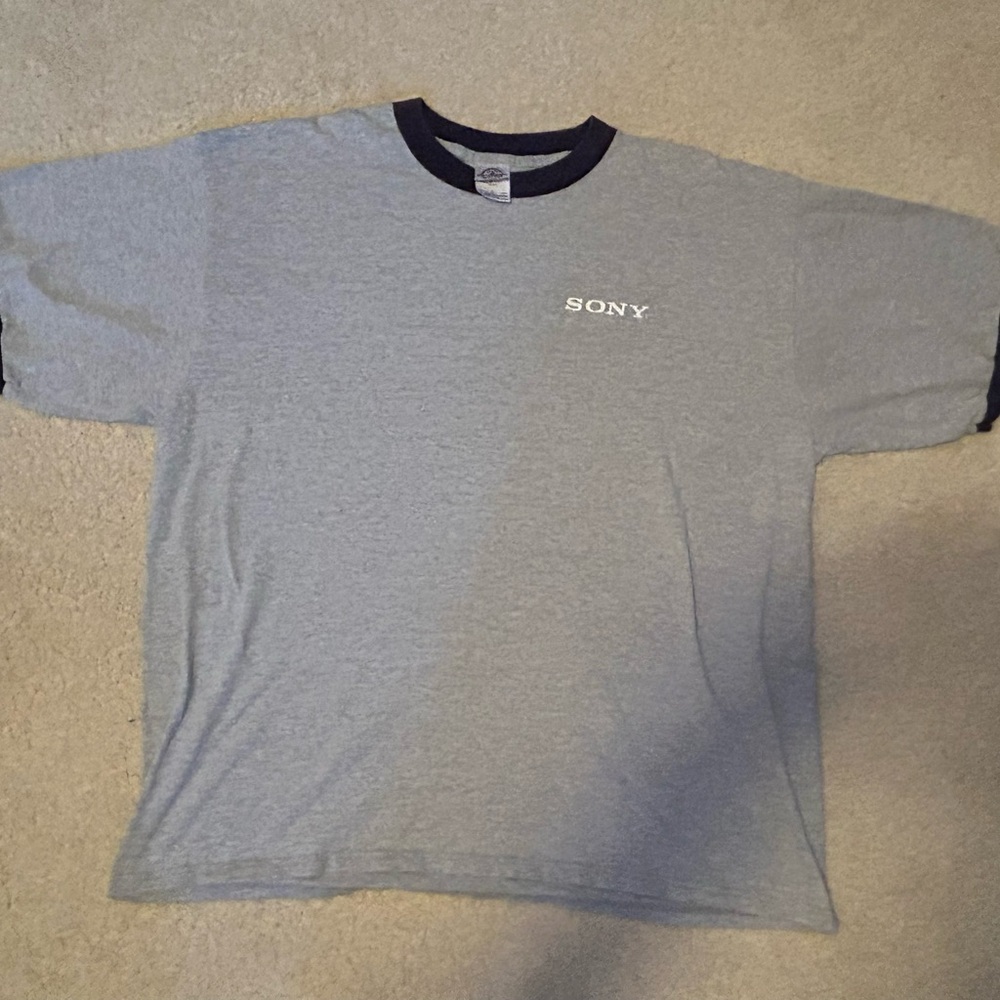 Vintage Sony Gray and Black Men's Short Sleeve T-Shirt